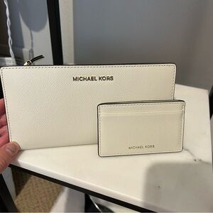 Michael Kors ivory wallet and card holder bundle